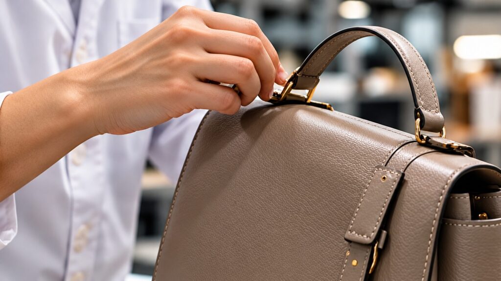 Rifinitura di una borsa in pelle (immagine generata con AI)