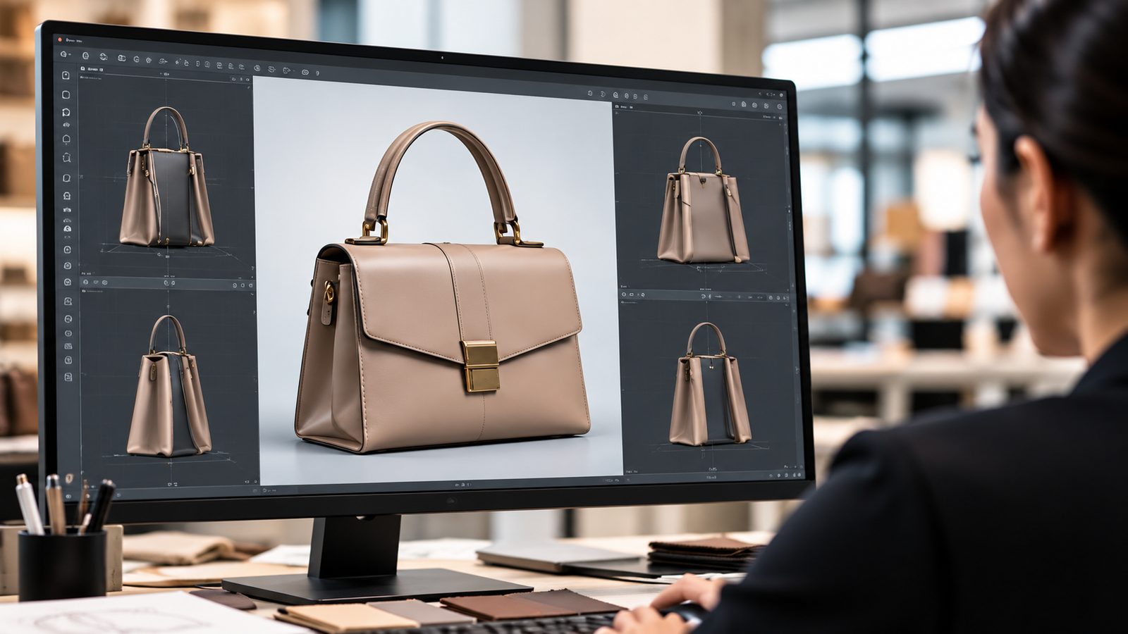 Progettazione digitale di una borsa (immagine generata con AI)
